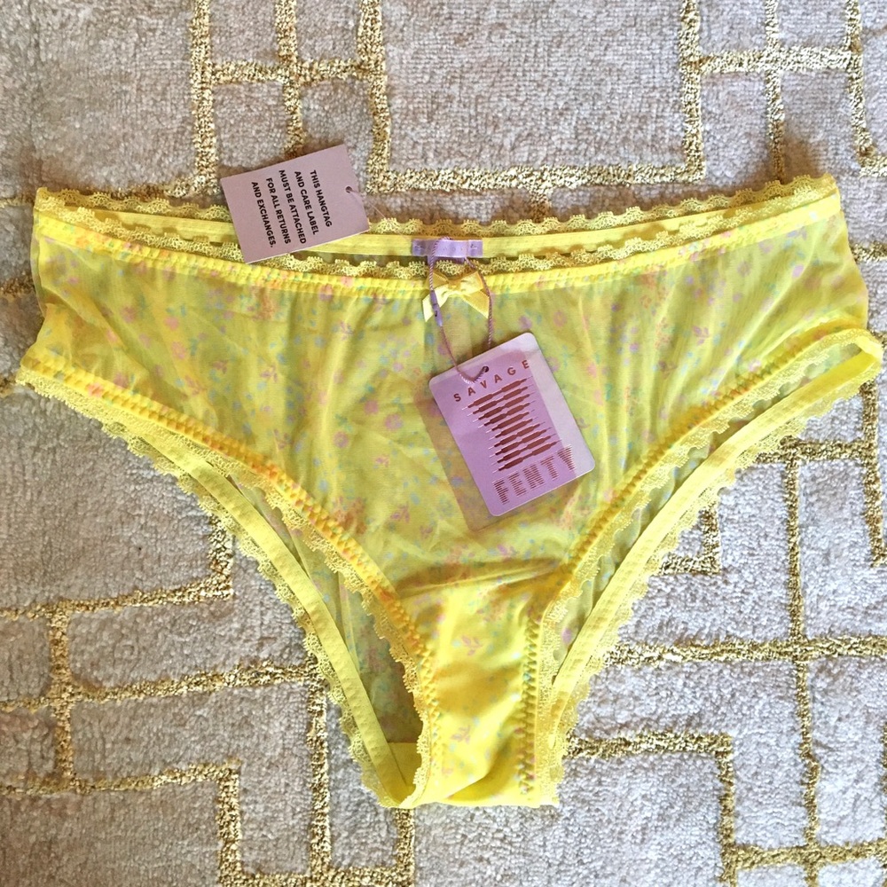 SOLD NWT Savage X Fenty yellow floral mesh hipster - Picture 4 of 6